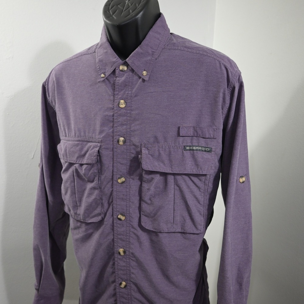 ExOfficio Vented Fishing Shirt Mens Medium Purple Long Sleeve Mesh Back Pockets